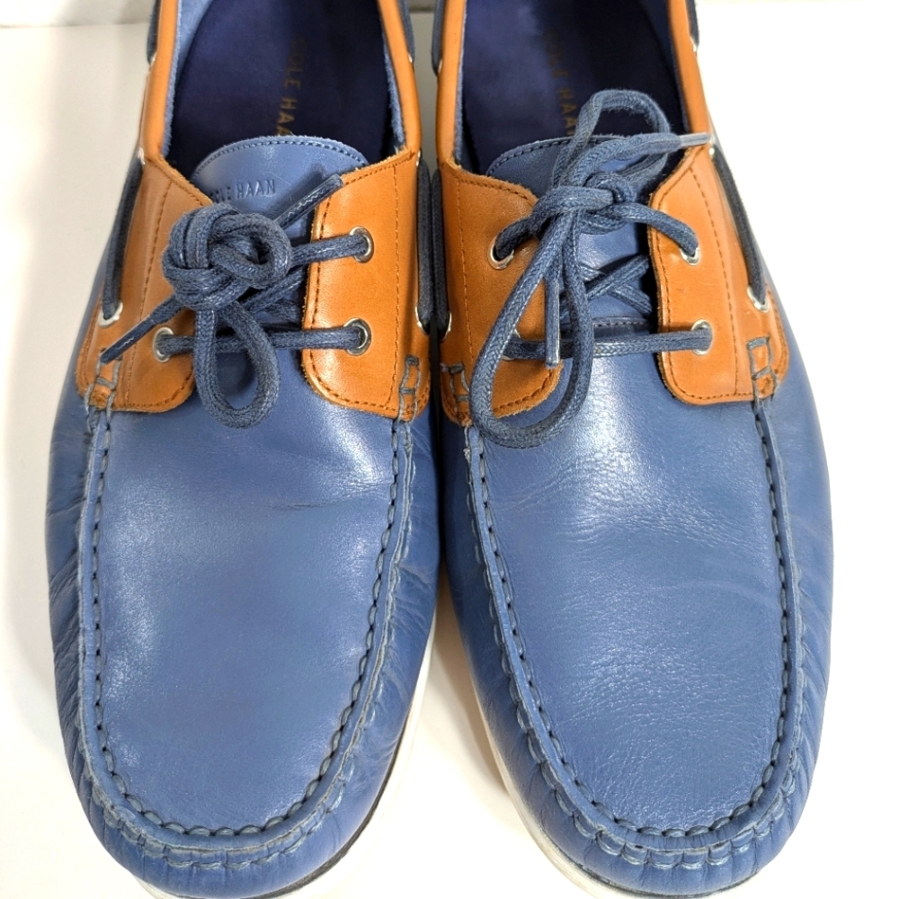 Men's Blue and Tan Boat Shoes
